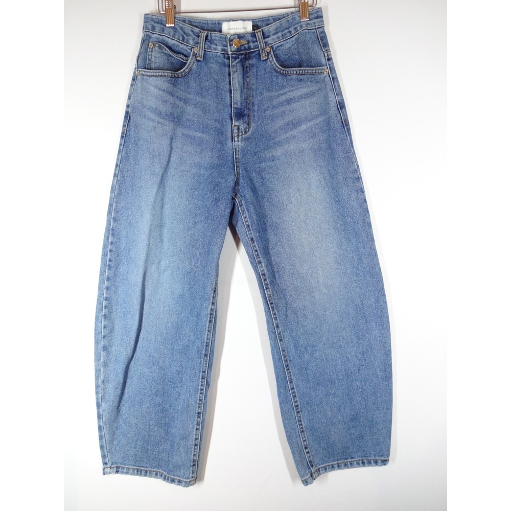 Kinder Salmon Barrel Leg Crop Jeans Womens Size 1 Blue High Rise Minimalist